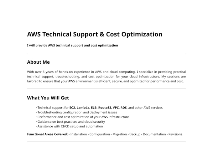 fix AWS issues, provide technical support and cost optimization